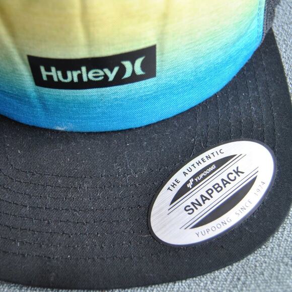 Hurley Black w/ Blue & Yellow Gradient Design Snapback Trucker Hat - Picture 6 of 10